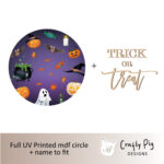 Printed Purple Characters – Trick or Treat Circle – mdf letters