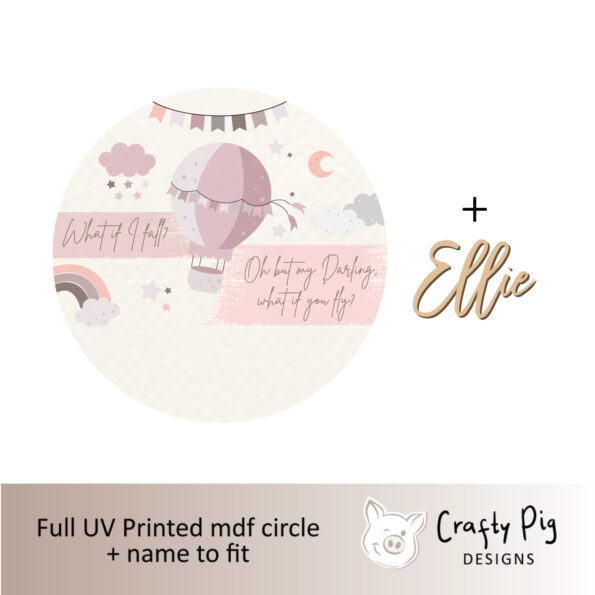 Printed Circle - Pink Hot Air Balloon Design - with name