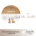 Printed Half and Half Oak Effect Circle - Bunnies Design - Christmas at the - mdf words
