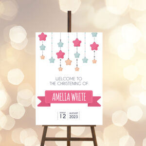 Printed Foamboard Christening Sign - Stars Pink or Blue