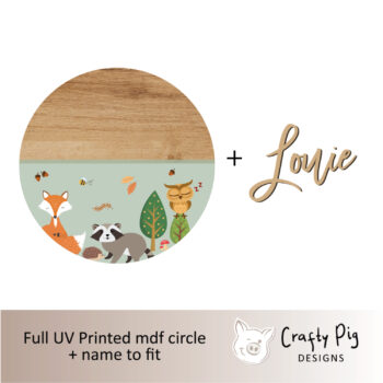 Printed Circle GREEN Woodland Design - includes mdf name