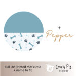 Printed Circle BLUE Dog Bone Design – mdf name