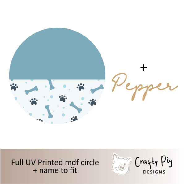 Printed Circle BLUE Dog Bone Design - mdf name