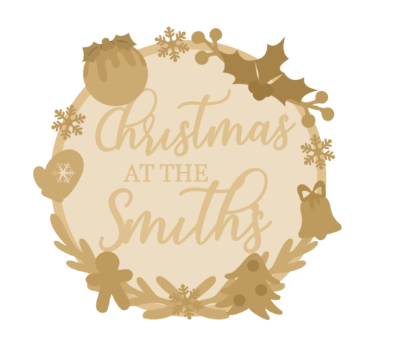 3MM MDF Personalised Layered Christmas and Wreath Circle - Style 1