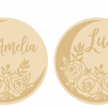 3MM MDF Personalised Layered Floral and Crescent Plaque - Style 4