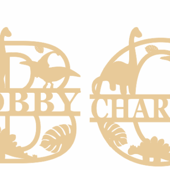 3MM MDF Split Initial Letters with name and Dinosaur Theme