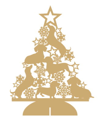 3mm mdf Dachshund Tree with Snowflakes