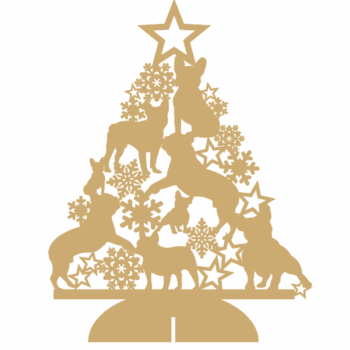 3mm mdf Frenchie Tree with Snowflakes