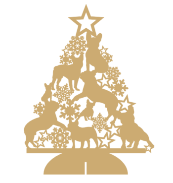 3mm mdf Frenchie Tree with Snowflakes