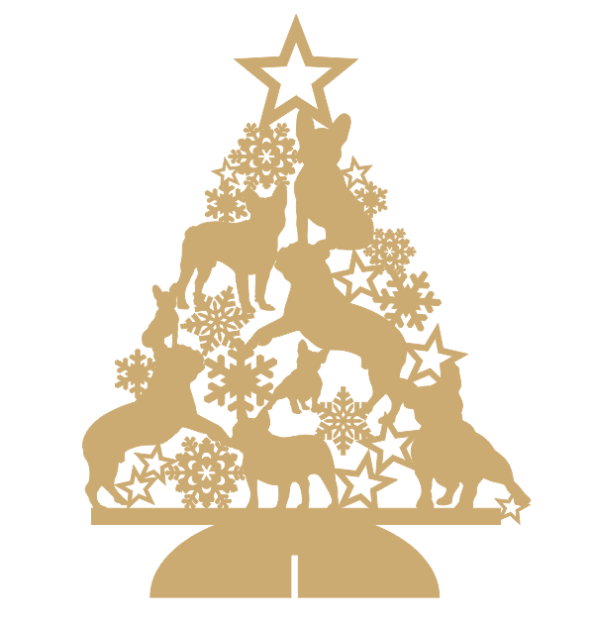 3mm mdf Frenchie Tree with Snowflakes