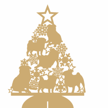 3mm mdf Pug Tree with Snowflakes