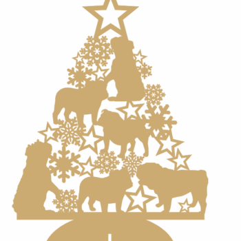 3mm mdf English Bull Dog Tree with Snowflakes