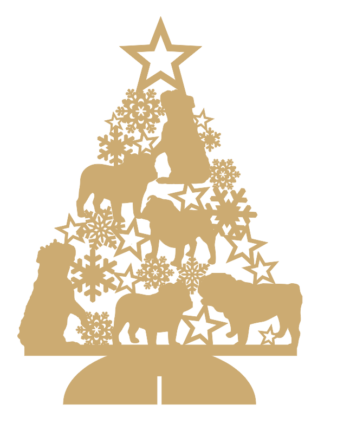 3mm mdf English Bull Dog Tree with Snowflakes