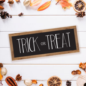 Foamboard Printed Sign - Trick or Treat - black with oak border