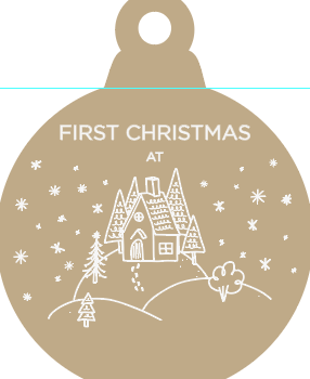 4mm Oak Veneer White Print Bauble - First Christmas At