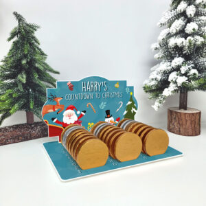 Acrylic Printed Advent Chocolate Coin Holder - Santa and Friends Blue