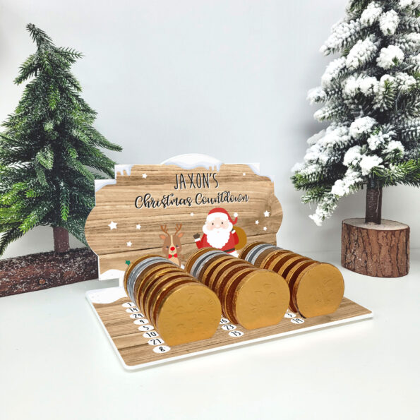 Acrylic Printed Advent Chocolate Coin Holder - Santa and Rudolph