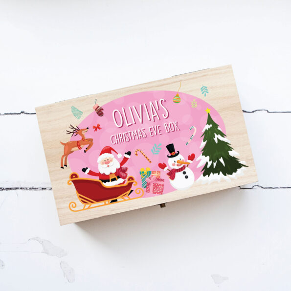 Personalised Rectangular Printed Christmas Eve Box - Santa Pink