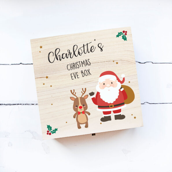 Personalised Square Printed Christmas Eve Box Design - Santa & Rudolph