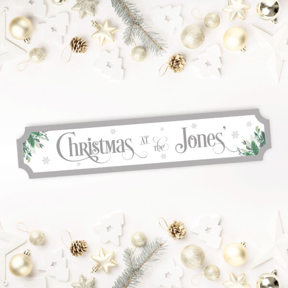 Printed Christmas Street Sign - Grey Text and Foliage