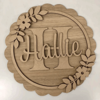 3mm mdf or Oak Veneer Scalloped Initial Plaque
