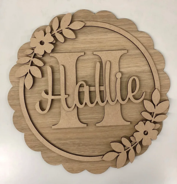 3mm mdf or Oak Veneer Scalloped Initial Plaque