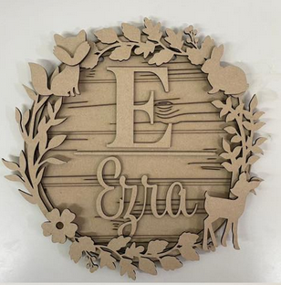 3mm mdf or Oak Veneer Woodland Initial name plaque