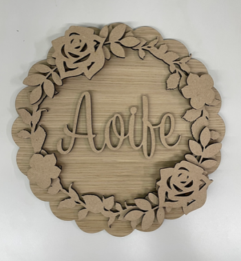 3mm mdf Scalloped Floral Name Plaque