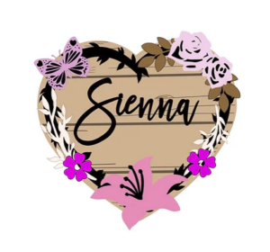 3mm mdf Floral Heart Name Plaque