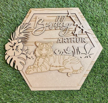 3mm mdf Tiger Hexagon Name Plaque