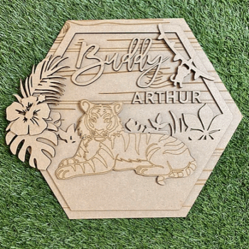 3mm mdf Tiger Hexagon Name Plaque