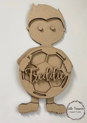 3mm mdf Footballer Holding Name Plaque