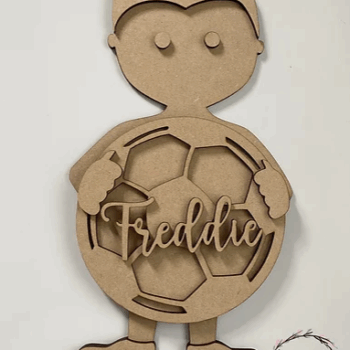 3mm mdf Footballer Holding Name Plaque