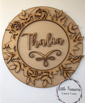 3mm mdf Floral Wreath Name Plaque