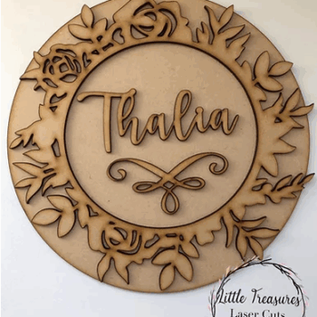 3mm mdf Floral Wreath Name Plaque