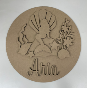 3mm mdf Mermaid On A Rock Name Plaque