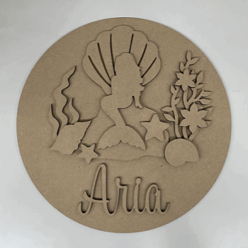 3mm mdf Mermaid On A Rock Name Plaque