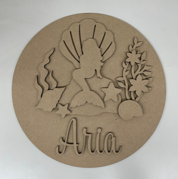 3mm mdf Mermaid On A Rock Name Plaque