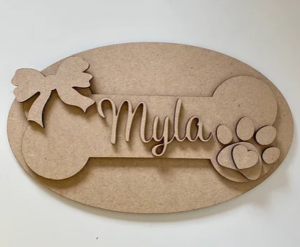 3mm mdf Dog Bone Name Plaque