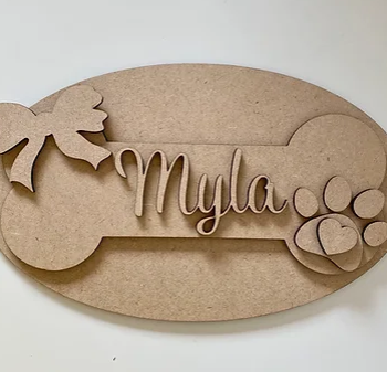 3mm mdf Dog Bone Name Plaque