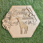 3mm mdf Giraffe Hexagon Name Plaque
