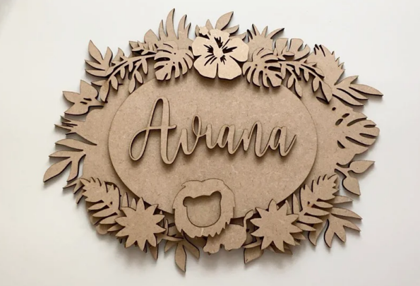 3mm mdf Layered Oval Jungle Name Plaque