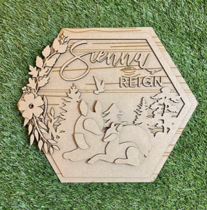 3mm mdf Deer Hexagon Name Plaque