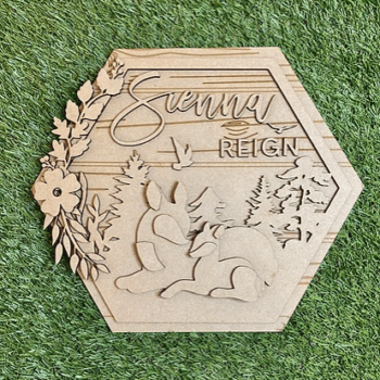 3mm mdf Deer Hexagon Name Plaque