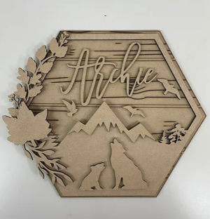 3mm mdf Wolves Hexagon Name Plaque