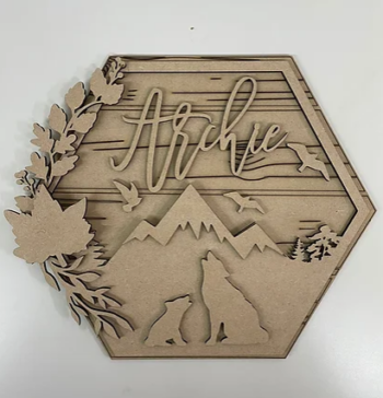 3mm mdf Wolves Hexagon Name Plaque