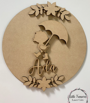 3mm mdf Duckling & Umbrella Name Plaque