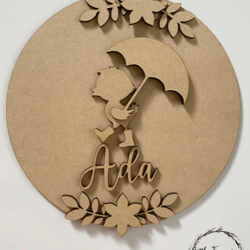 3mm mdf Duckling & Umbrella Name Plaque
