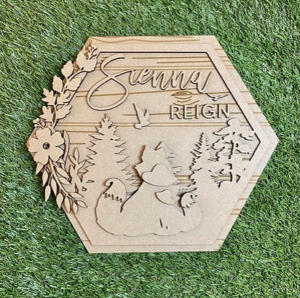 3mm mdf Foxes Hexagon Name Plaque