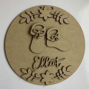 3mm mdf Baby Booties Name Plaque